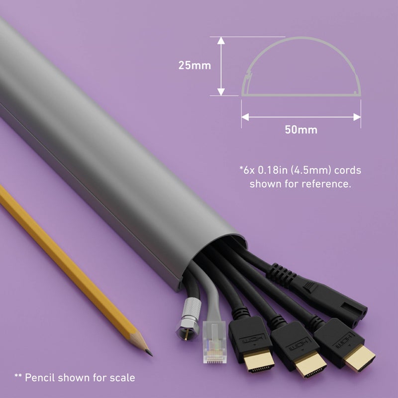 D-Line Half Round Cord Hider, Patented Cable Cover, Hide TV Wall Mount Wires, Raceway for Cords, Decorative Wire Covers, Paintable, Adhesive Cable Concealer, 2in W x 1in H x 39in L, Gray - Image 3